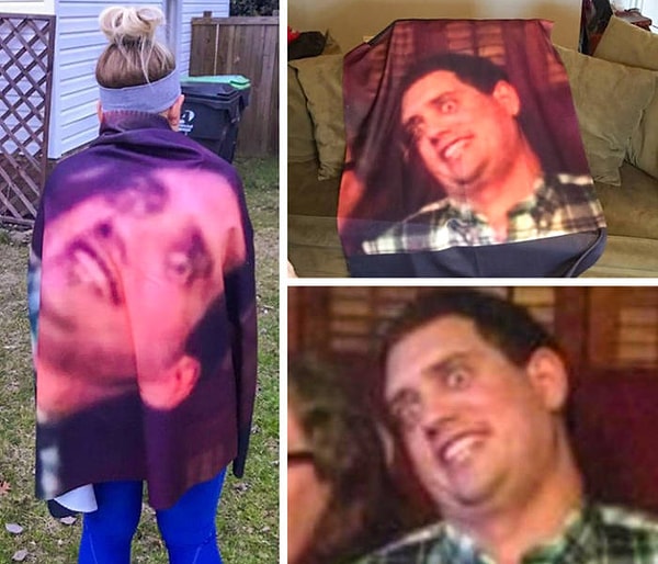 3. "Моя девушка ненавидит это фото меня, и я решил ей сделать одеяло с этим снимком в качестве подарка на День Святого Валентина".