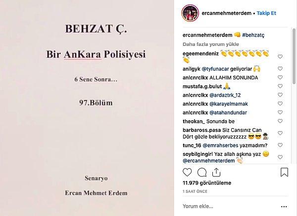 Güncelleme: Veeee dizinin senaristi Ercan Mehmet Erdem de Instagram hesabından 97. bölümün senaryo kapağını paylaştı!