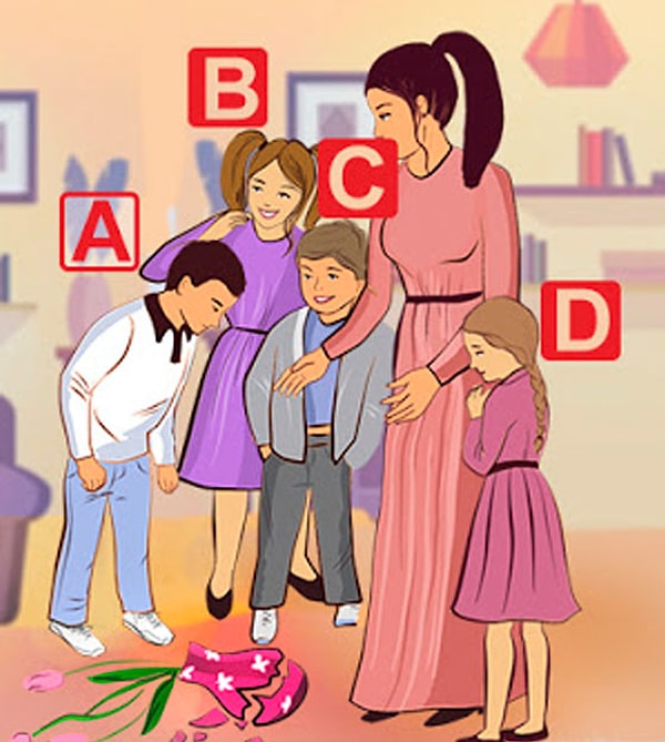 Внимательно посмотрите на картинку и попробуйте определить, кто из детей разбил вазу.