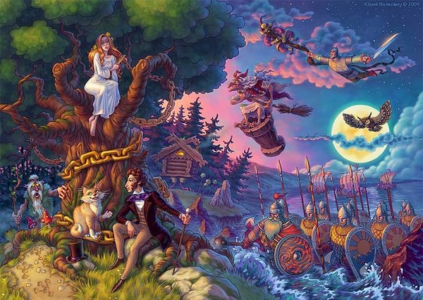 9. Что делает кот у лукоморья, когда идет налево?