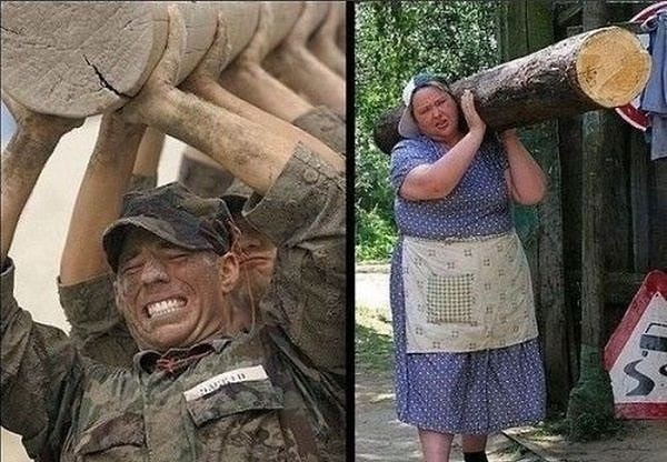 13. Сила русской женщины велика! Просто сравните с группой иностранных солдат...