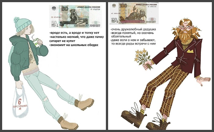 Червонец, полтинник, косарь: Как выглядели бы российские купюры, будь они людьми