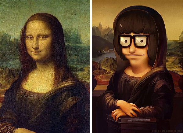 4. "Мона Лиза" + персрнаж из "Закусочной Боба"