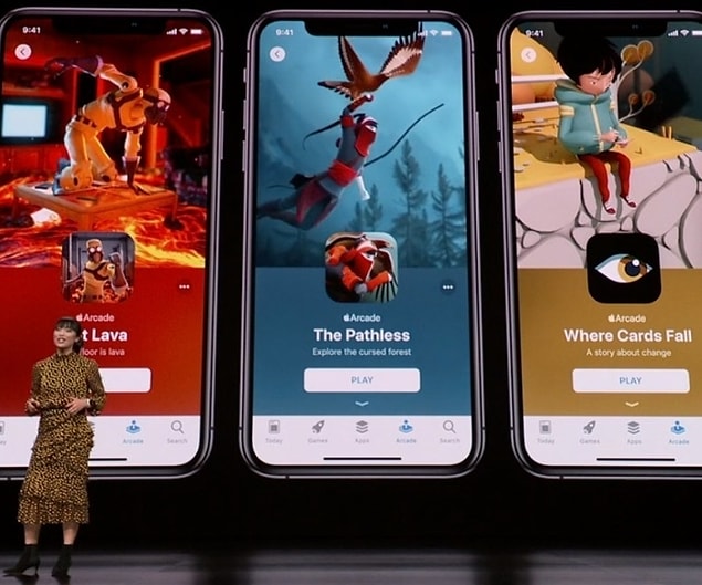 Tanıtılan bir diğer servis ise Apple Arcade oldu. Oyun sektörüne giriş yapan Apple, mobil oyun pazarından büyük bir pay almak istediğini gösterdi.
