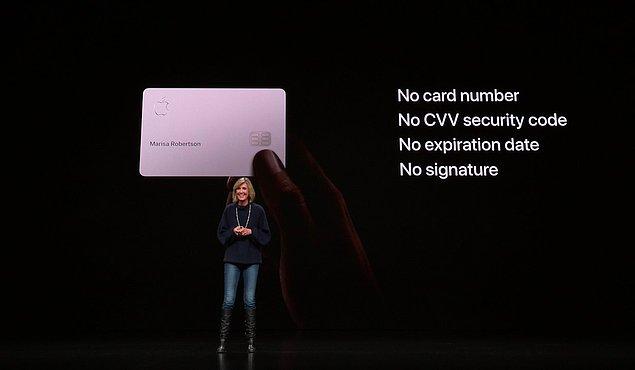Etkinlikte tanıtılan diğer ürün ise "Card" oldu. Apple kendi ödeme sistemi Apple Wallet ile entegre çalışacak yeni kartını tanıttı.