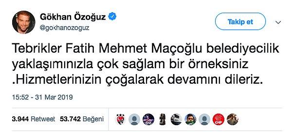 Özoğuz ilk önce Tunceli Belediye Başkanı Mehmet Fatih Maçoğlu'nun zaferini kutladı.