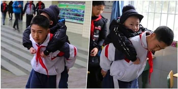 Bedensel Engelli Arkadaşını Her Gün Sırtında Okula Taşıyan 12 Yaşındaki Koca Yürekli Çocuk