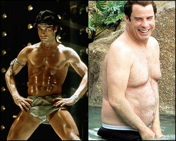 18. Сравните фото Джона Траволты в молодости и сейчас.