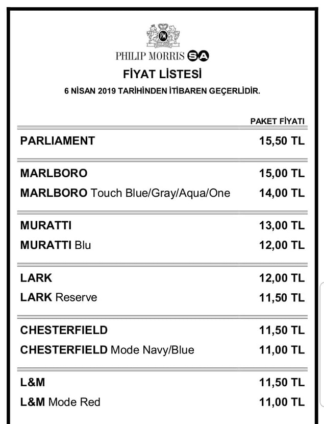 İşte zamlı liste: