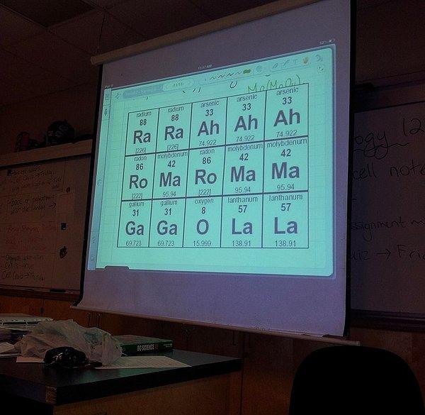 8. "En azından kimya öğretmenimizin espri anlayışı var."