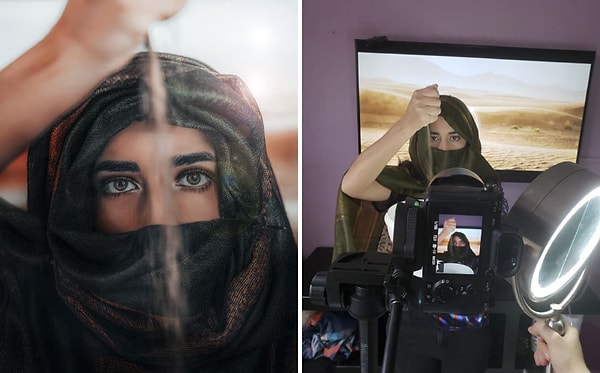 5. Фото в пустыне? Нет, всего лишь на фоне телевизора