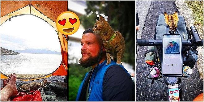 Bisikletiyle Dünyayı Seyahati Sırasında Karşılaştığı Minik Kediyle Dost Olan ve Pedal Çevirmeye Onunla Devam Eden Adam