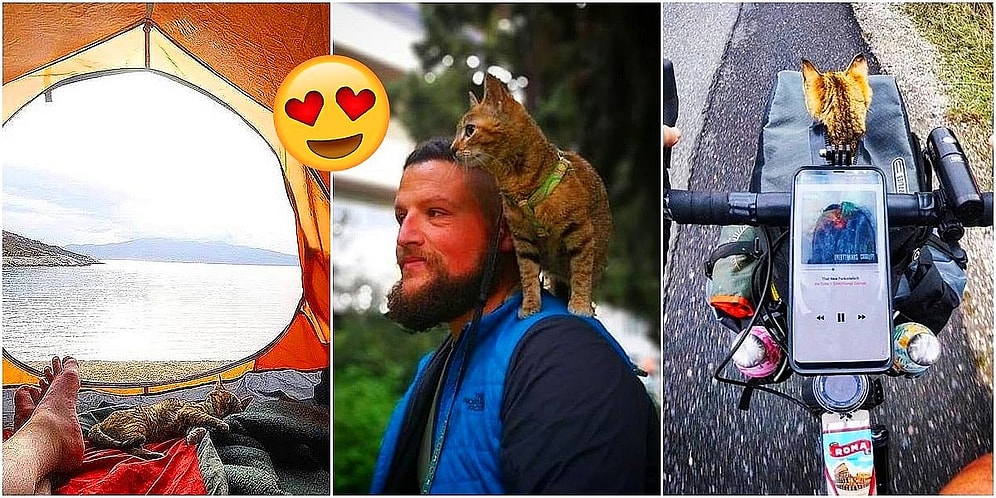 Bisikletiyle Dünyayı Seyahati Sırasında Karşılaştığı Minik Kediyle Dost Olan ve Pedal Çevirmeye Onunla Devam Eden Adam