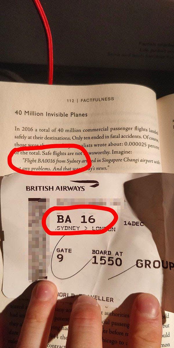 Bu kişi, 16 nolu British Airways Flight uçuşundan bahseden bir kitap okuyor. Kendisinin olduğu uçuşun aynısı.