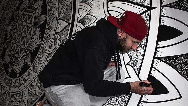 Evin Boş Duvarına Mandala Çizerek Muhteşem Bir Görüntüye Kavuşturan Yetenekli Sanatçı
