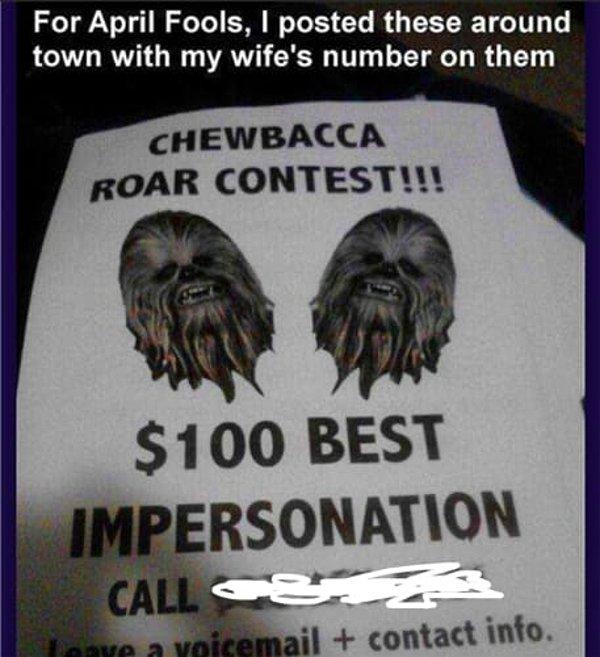 2. 1 Nisan şakası için karısının numarasını Chewbacca yarışması için yazan aşkitom...