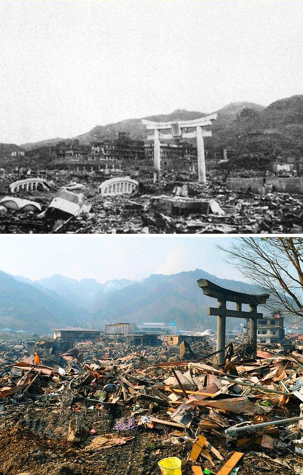 6. 1945'deki bombalamayı ve 2011'deki depremi mucizevi bir şekilde yıkılmadan atlatan kemerler, Japonya.