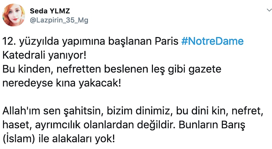 Yeni Akit'in, Notre Dame Katedrali Paylaşımı Tepkilerin Odağında