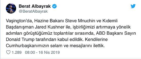 Bakan Albayrak Twitter hesabından görüşmeye ilişkin açıklama yaptı.