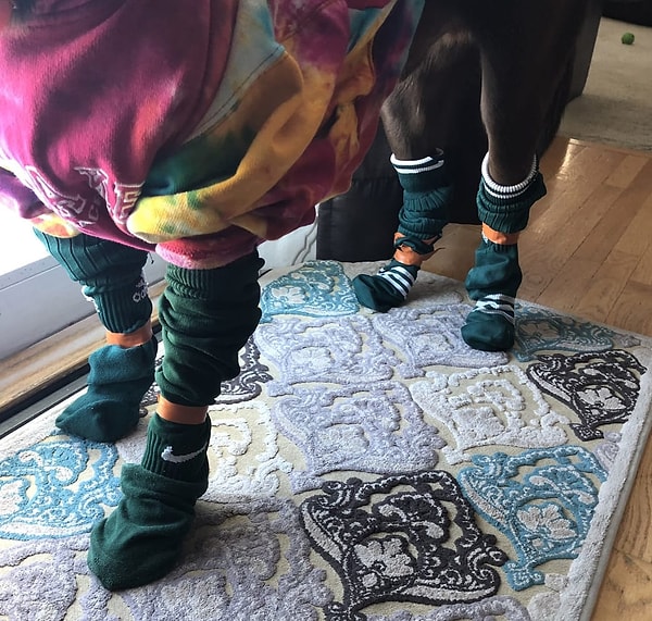 10. Собакен этой заботливой мамы не замерзнет на улице, потому что его согреют носки детишек, которые им уже малы (а Шарику как раз впору. :)