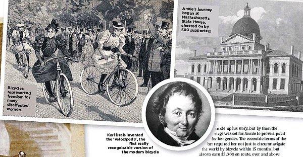 Peki tüm bunlar kadınları yıldırdı mı? HAYIR! 1895 yılında 2 zengin Boston'lı iş adamının girdiği bir iddia ile işler iyice kızıştı. İddia ise şuydu: Bir kadın bisiklet ile dünyayı turlayabilir mi? Bunu başarabilen bir kadın olursa ona 10.000 dolar ödül verilecekti.