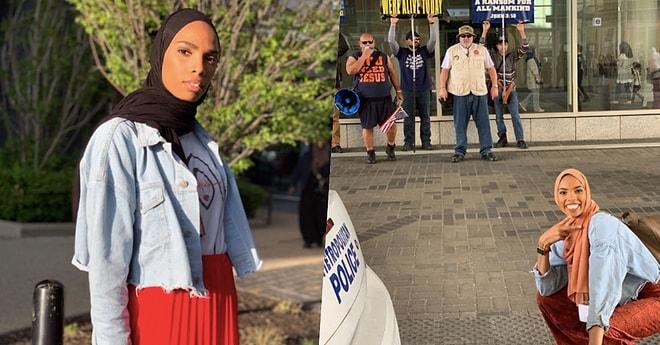 İslam Karşıtı Protestocuların Önünde Göğsünü Gere Gere Çektirdiği Fotoğrafla Koca Bir Alkışı Hak Eden Müslüman Kadın