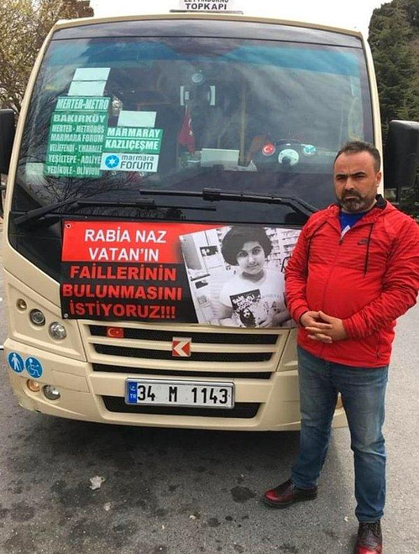 Zeytinburnu-Bakırköy hattında çalışan bir şoför farkındalık yaratmak amacıyla minibüsüne Rabia Naz'ın...