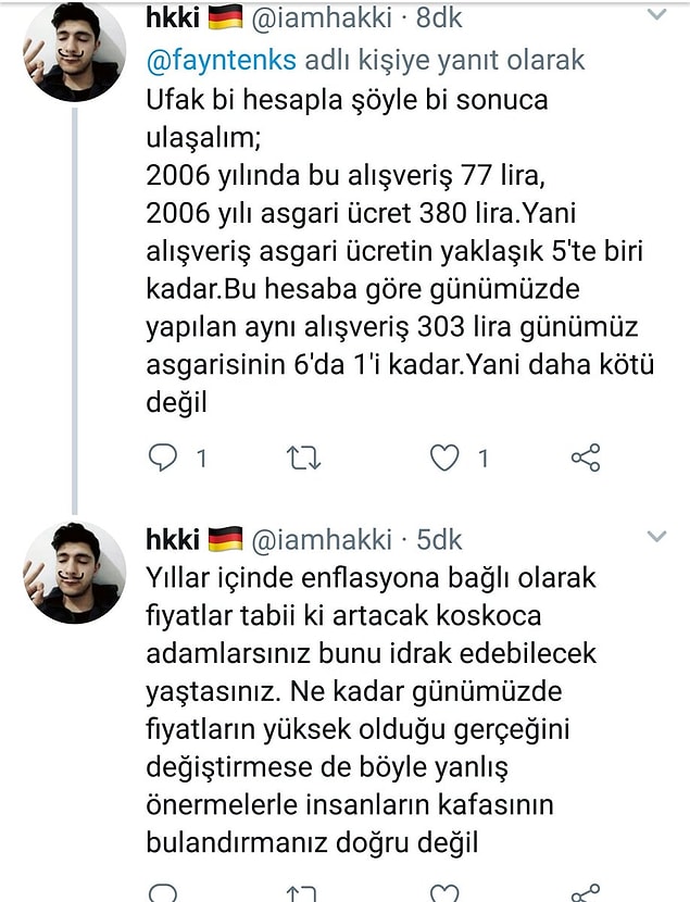 Gökhan'ın yazdığı güncel fiyatlara ve alım gücünün düştüğünü düşünenlere ise şöyle bir itiraz geldi.