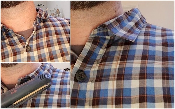 5. Непослушные воротнички можно разгладить при помощи выпрямителя для волос.