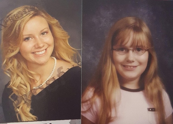 19. "9 лет между этими фотографиями. Я помню, как выбрала эти очки, потому что хотела выглядеть как Гарри Поттер"