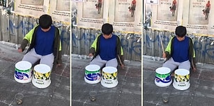 Elindeki İmkanlarla Sokakta Müzik Yapan Ufaklık