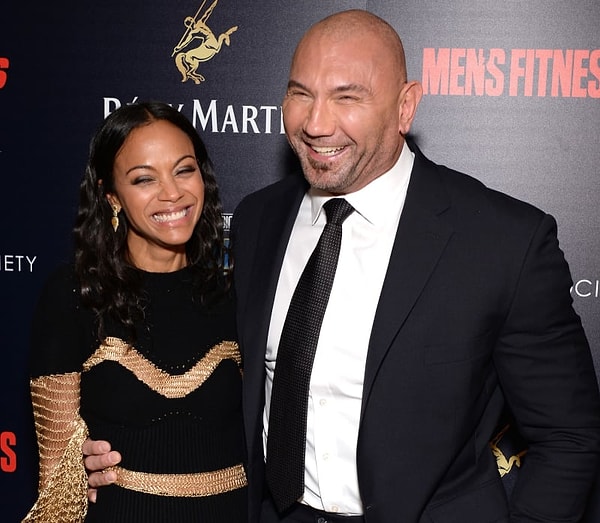 39. Гамора и Дракс в фильме не такие радостные, как Зои Салдана и Дейв Батиста на этом фото