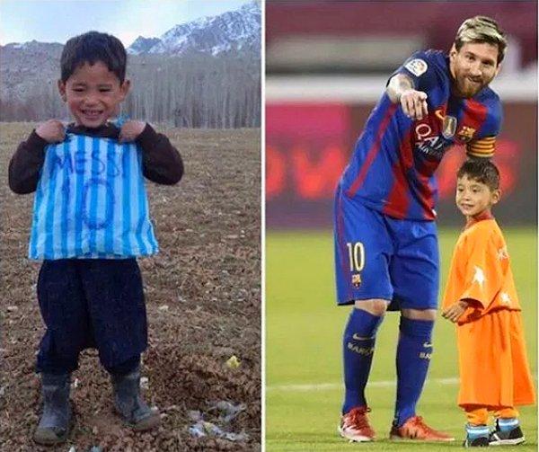 3. Plastik poşetle kendine Messi forması yapan Afgan çocuk idolüyle buluşmuş!