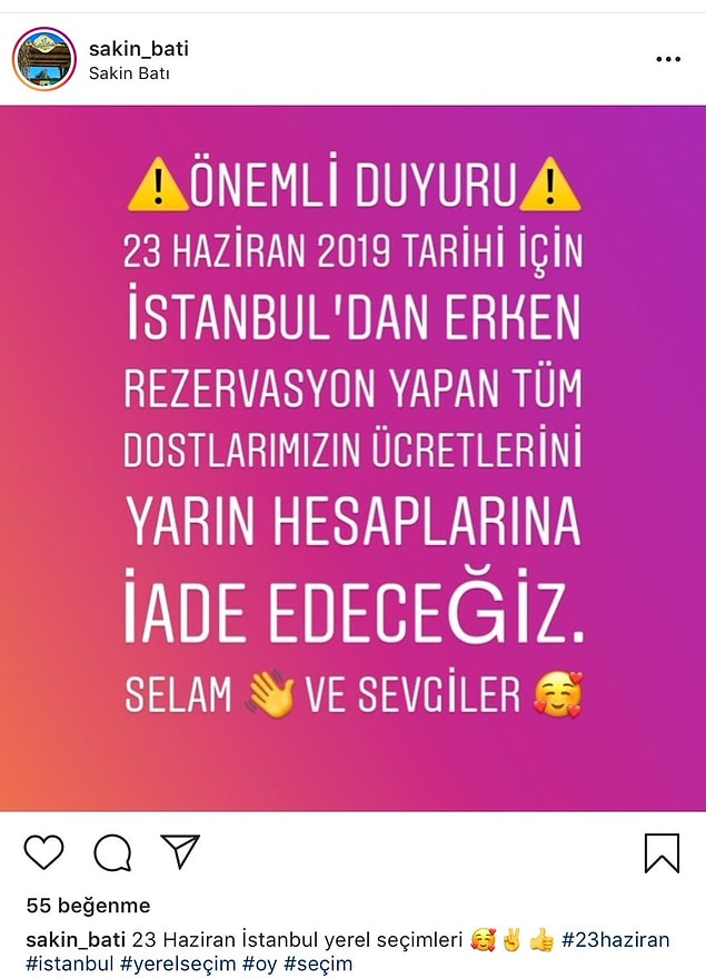 1. Özellikle oteller, pansiyonlar ve küçük işletmeler, seçim sebebiyle rezervasyonları ilk iptal edenlerden.