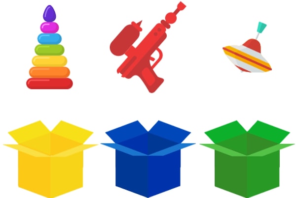 10. В жёлтой коробке хранится НЕ пирамидка и НЕ юла. В зелёной - НЕ юла. Что нужно положить в синюю коробку?