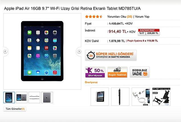 2014 iPad Air (16 GB): 1078 TL