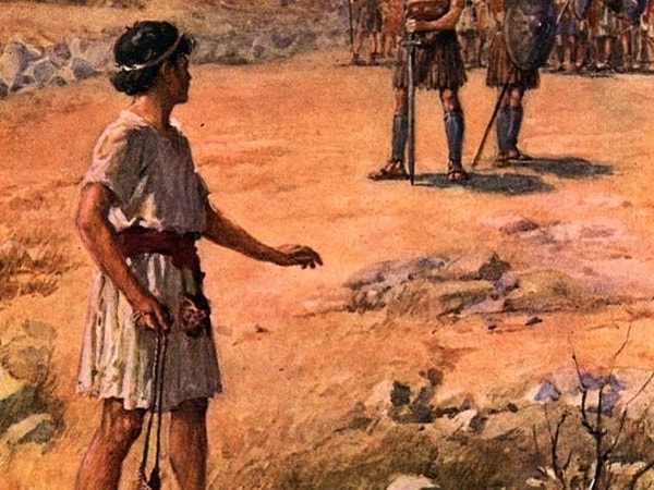 3. Согласно Библии, кто был соперником Давида в поединке?