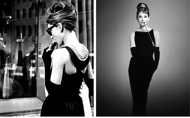 12. Audrey Hepburn, Tiffany'de Kahvaltı filmindeki bu ikonik elbise ile Coco Chanel'e de bir göz kırpmış oldu. (1961)