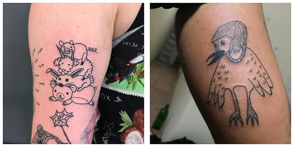 Главная особенность этих незамысловатых тату в том, что они напоминают рисунки маленьких детей.