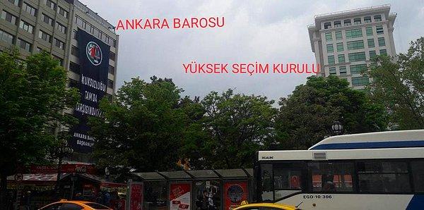 Ankara Barosu, Yüksek Seçim Kurulu binasının karşı çaprazında yer alıyor.