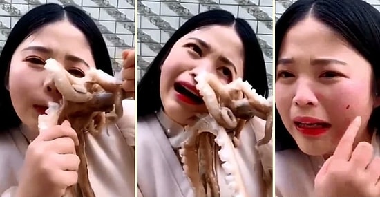 Yemeye Çalıştığı Ahtapot Suratına Yapışınca Canlı Yayında Dumura Uğrayan Kadın