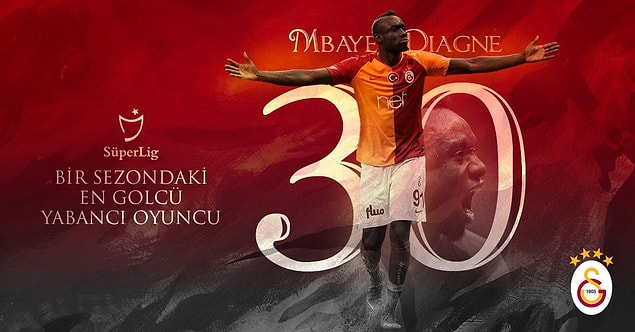 Mbaye Diagne, Süper Lig'de bitime 2 hafta kala 30 gole ulaştı ve Bafetimbi Gomis'e ait olan bir sezonda en çok gol atan yabancı oyuncu unvanını ele geçirdi