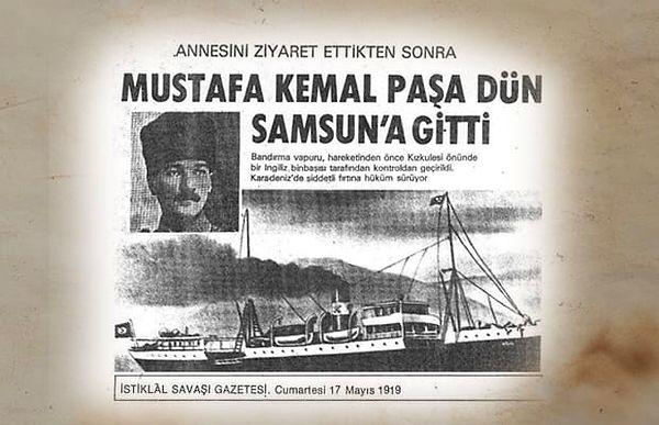 1919 - Mustafa Kemal Paşa, Türk Kurtuluş Savaşı'nı başlatmak üzere İstanbul'dan Samsun'a doğru yola çıktı.