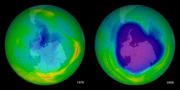 Bu görsel ozon tabakasının yıllar içindeki değişimini gösteriyor.