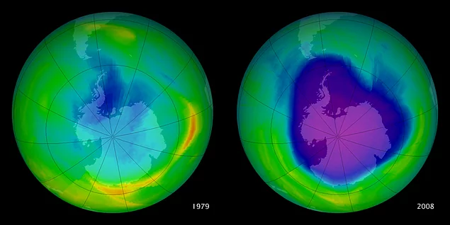 Bu görsel ozon tabakasının yıllar içindeki değişimini gösteriyor.