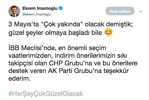 İmamoğlu ise Twitter adresinden şu cevabı verdi.