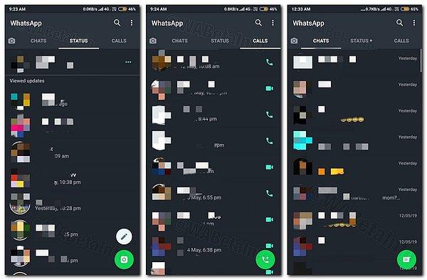 WhatsApp'ın gösterilen ekran görüntülerine göre, arka planı simsiyah yapmak yerine koyu gri rengi tercih etmiş.