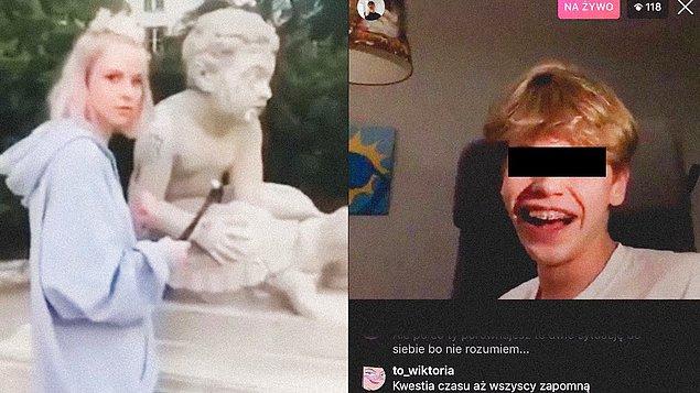 Instagram'da 6 binden fazla takipçisi olan Slonska, birkaç gün önce Varşova'daki Swiss Valley Park'ta yer alan 200 yıllık heykelin burnuna çekiç darbeleri indirerek kırdı.