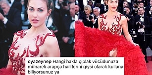 Meryem Uzerli'nin Cannes Film Festivali'nde Giydiği Derin Yırtmaçlı Elbisesinde Arapça Harfler Olduğu İddia Edildi, Ortalık Karıştı!