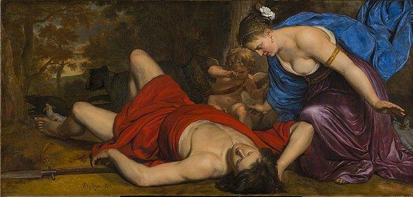 Tabii ki bu durum Aphrodite’nin aşığı savaş tanrısı Ares’i çılgına çevirir. Kıskançlıktan gözü dönen Ares, günün birinde ava çıkan Adonis’in üzerine bir yaban domuzu salar.